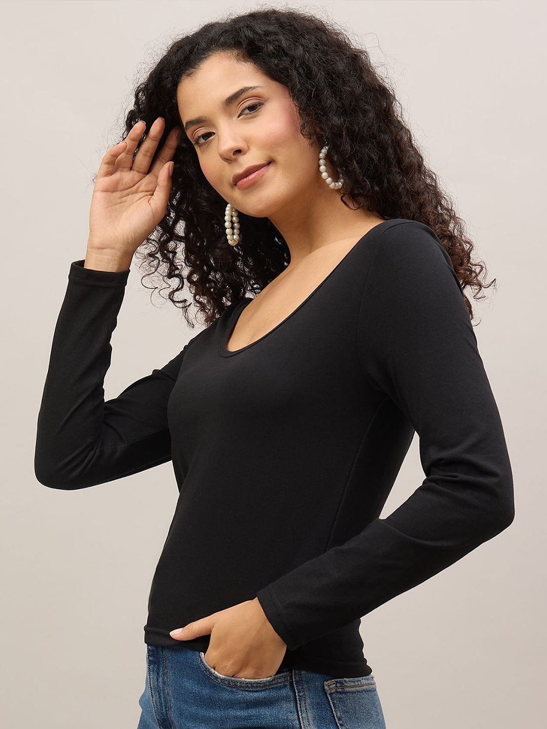 Buy Roadster Women Solid Cotton Round Neck Top - Tops for Women