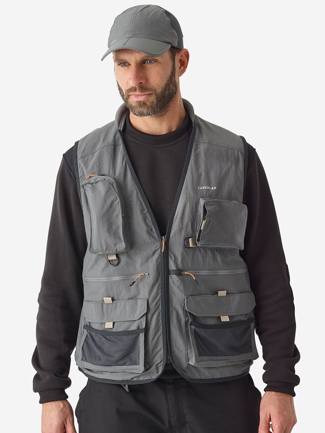 Decathlon Caperlan - Men Grey FV 500 Breathable Fishing Gilet