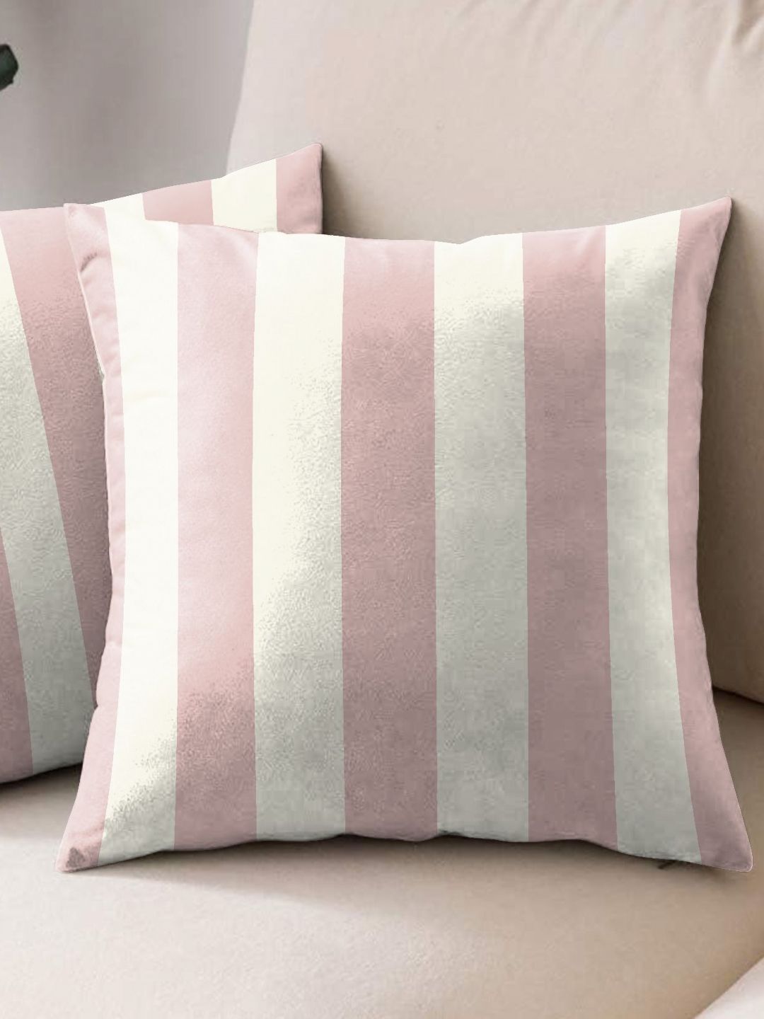 Aura Pink & White 2 Pieces Striped Square Cushion Covers
