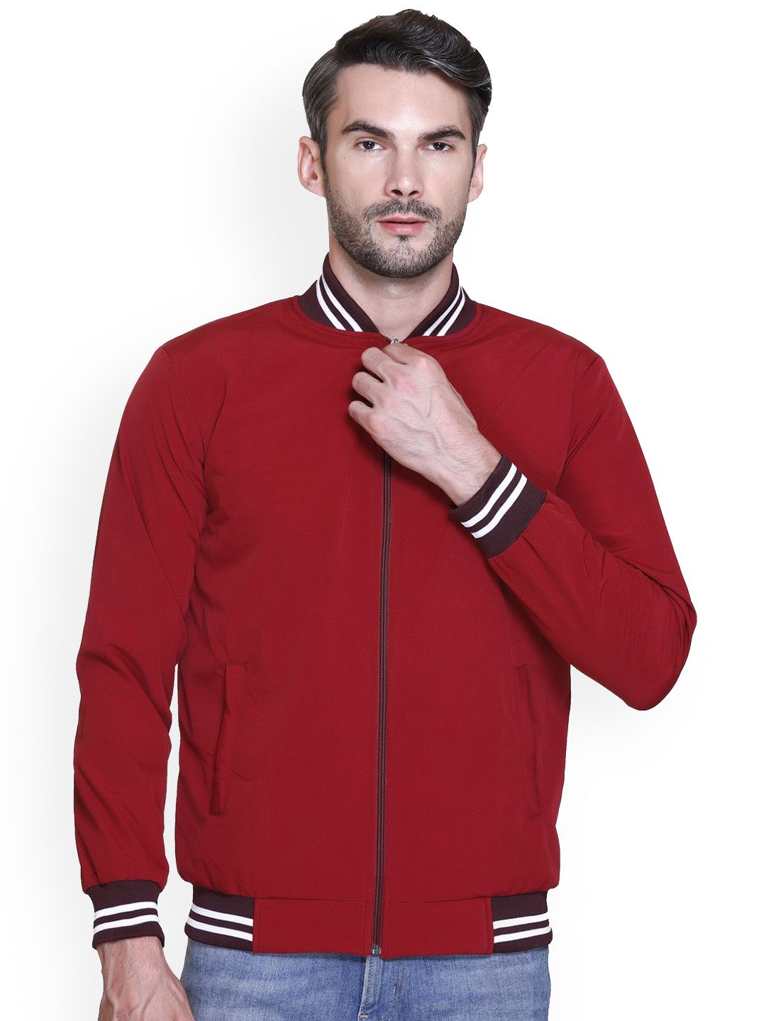 SANHOK Men Premium Solid Lightweight Bomber Jacket