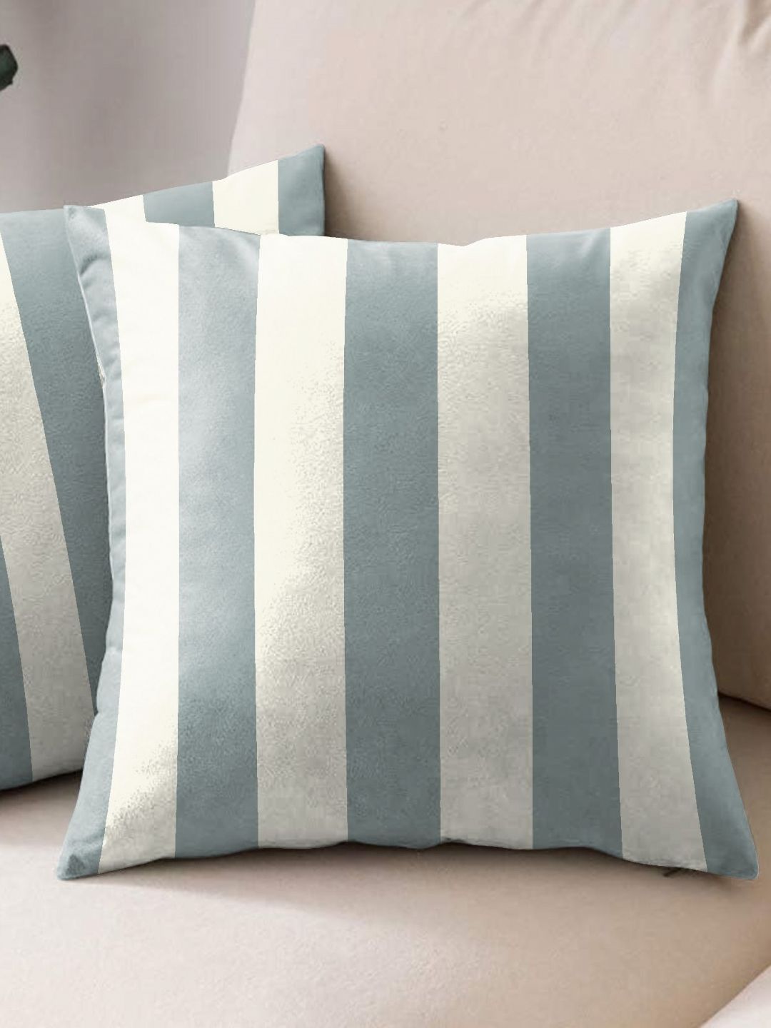 Aura Grey & White 2 Pieces Striped Square Cushion Covers