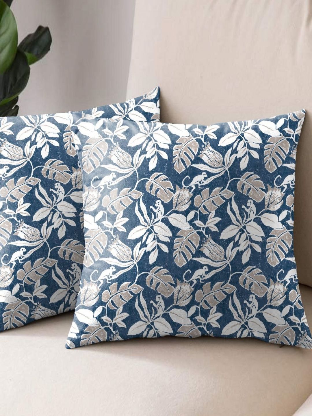 Aura Turquoise Blue & White 2 Pieces Floral Square Cushion Covers