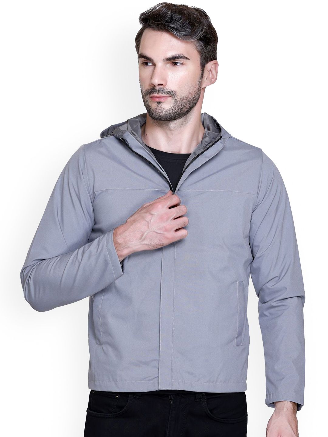 SANHOK Men Hooded Solid Lightweight Sporty Jacket