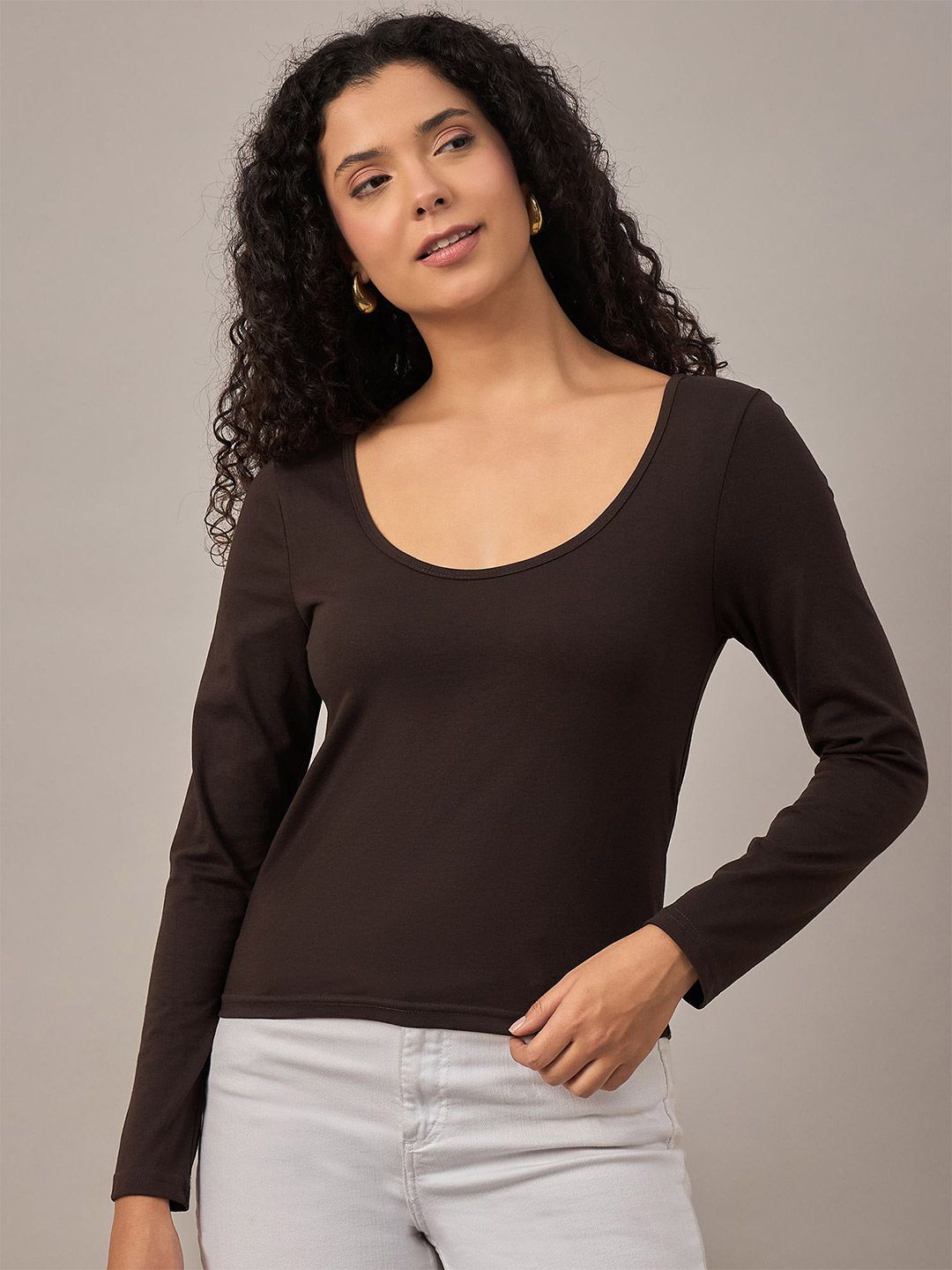 Buy Roadster Women Solid Cotton Round Neck Top - Tops for Women