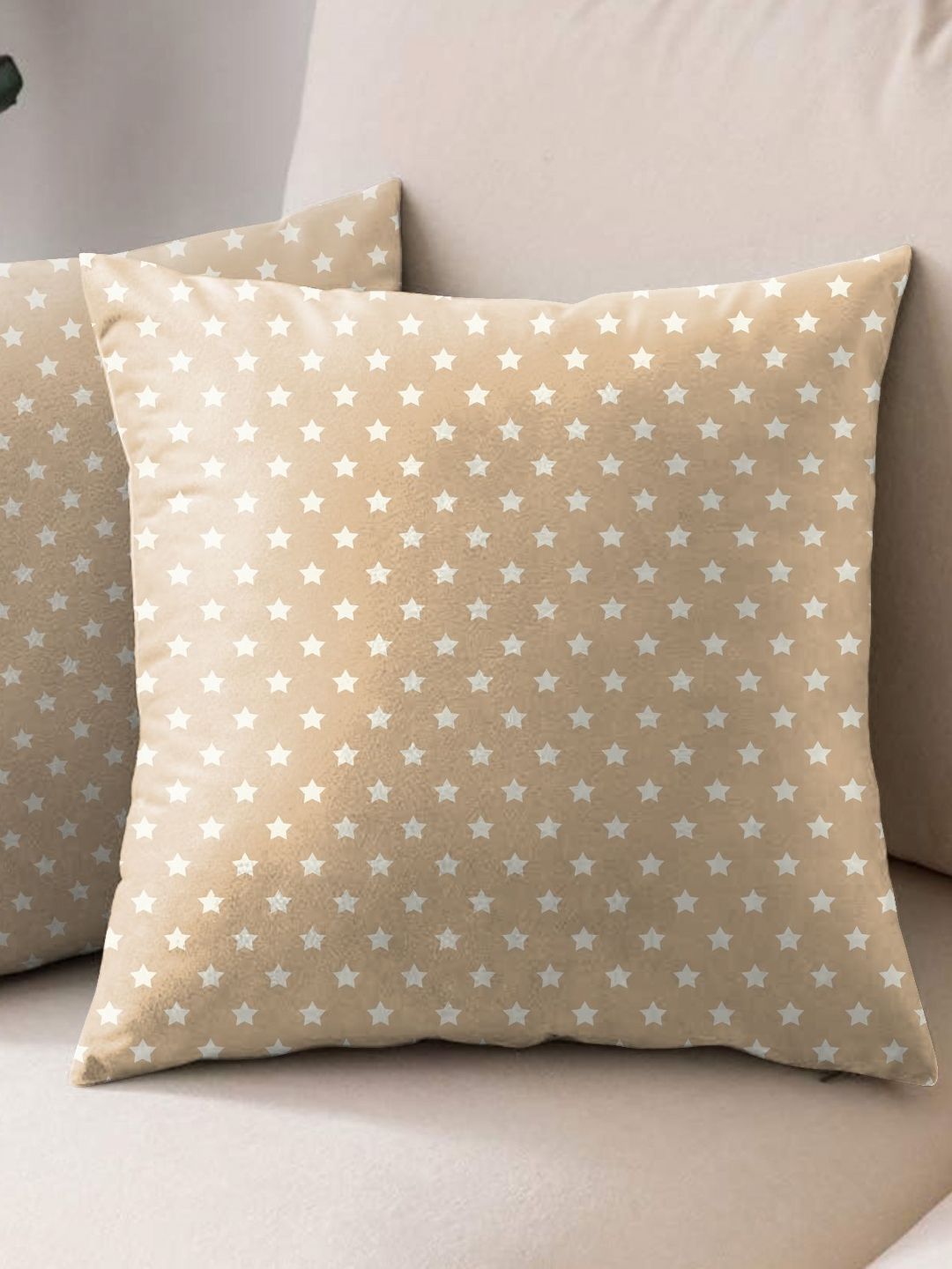 Aura Brown & White 2 Pieces Geometric Printed Square Cushion Covers