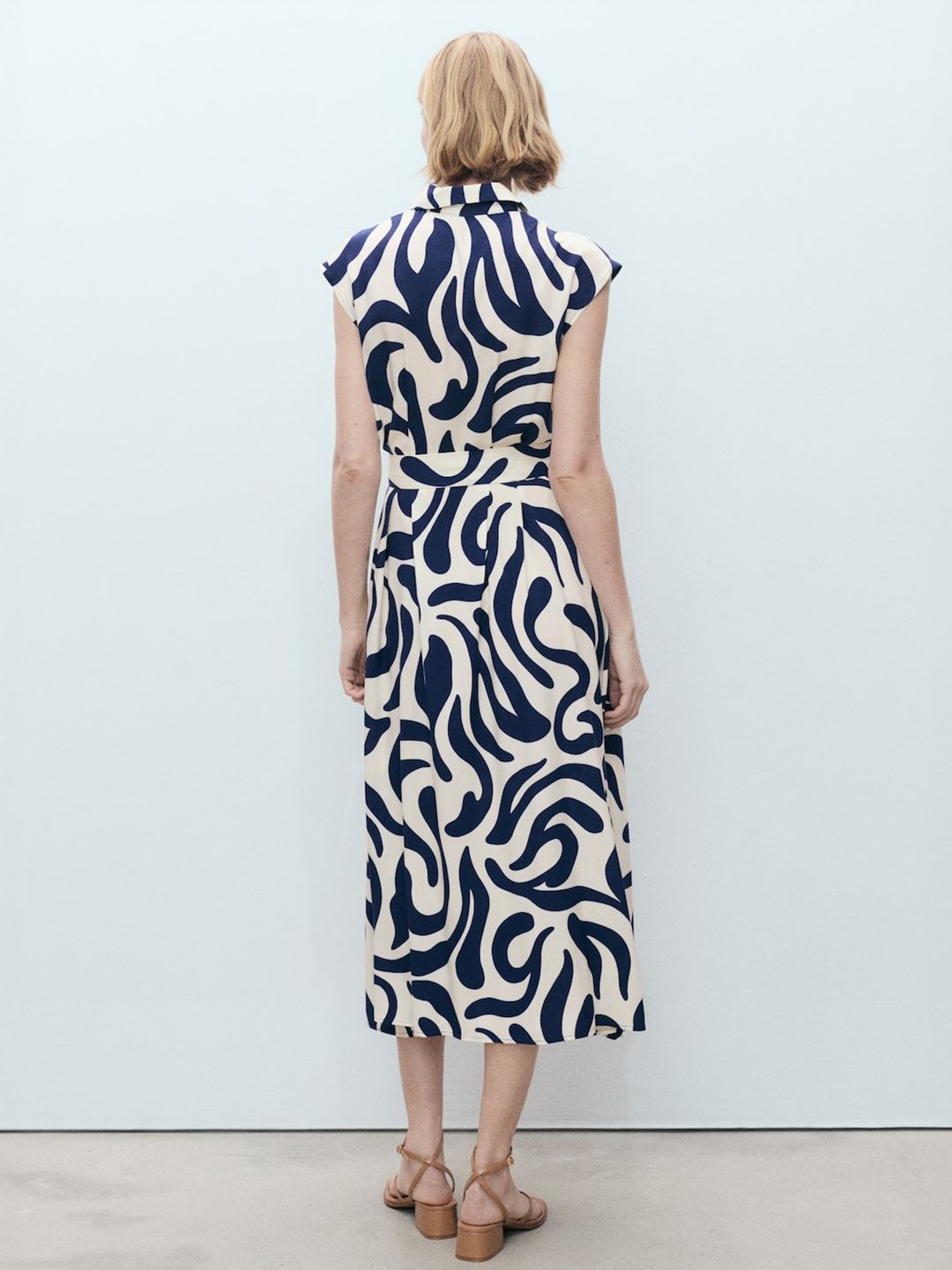 Printed Shirt Midi Dress with Belt