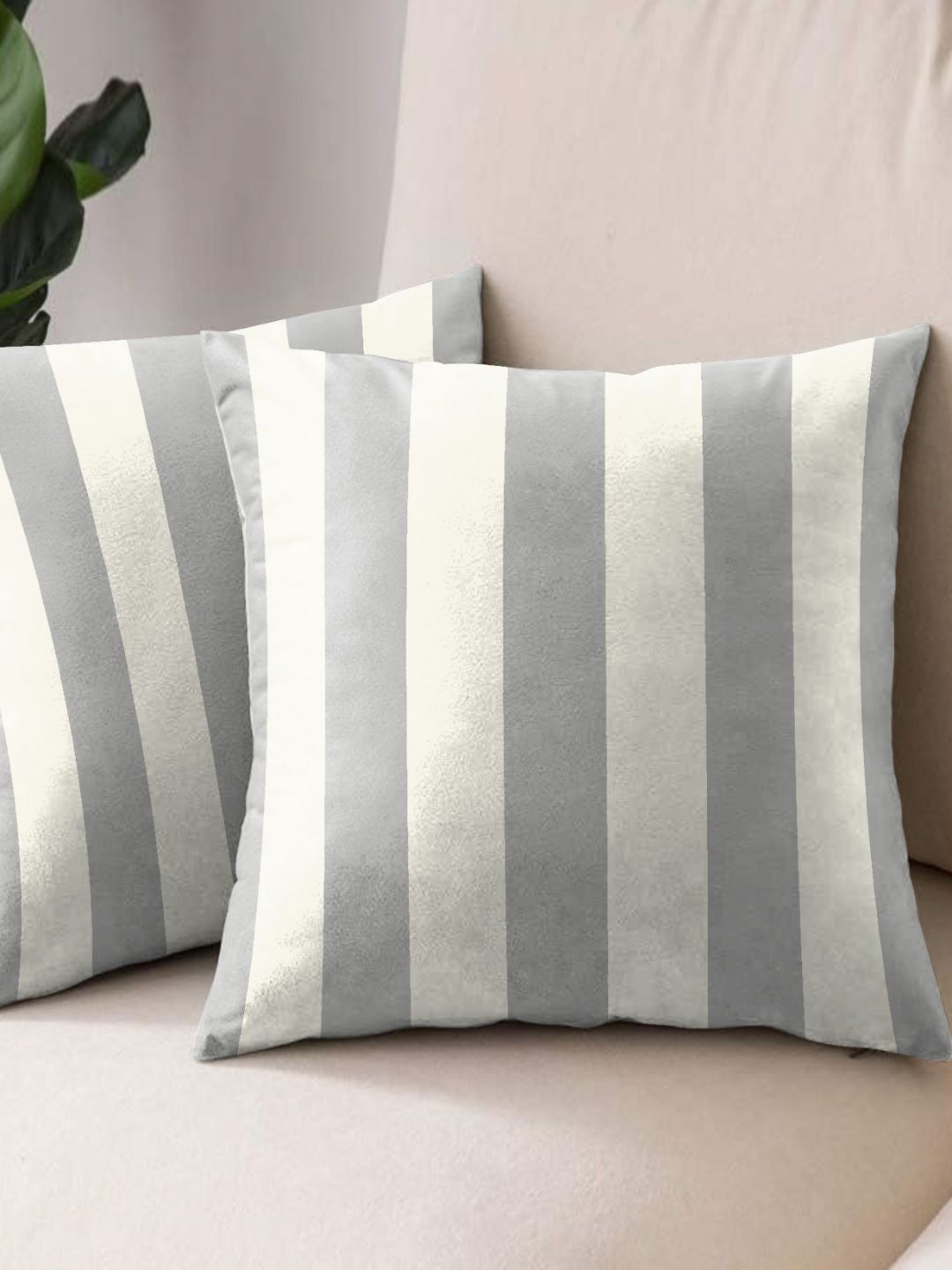 Aura Grey & White 2 Pieces Striped Square Cushion Covers