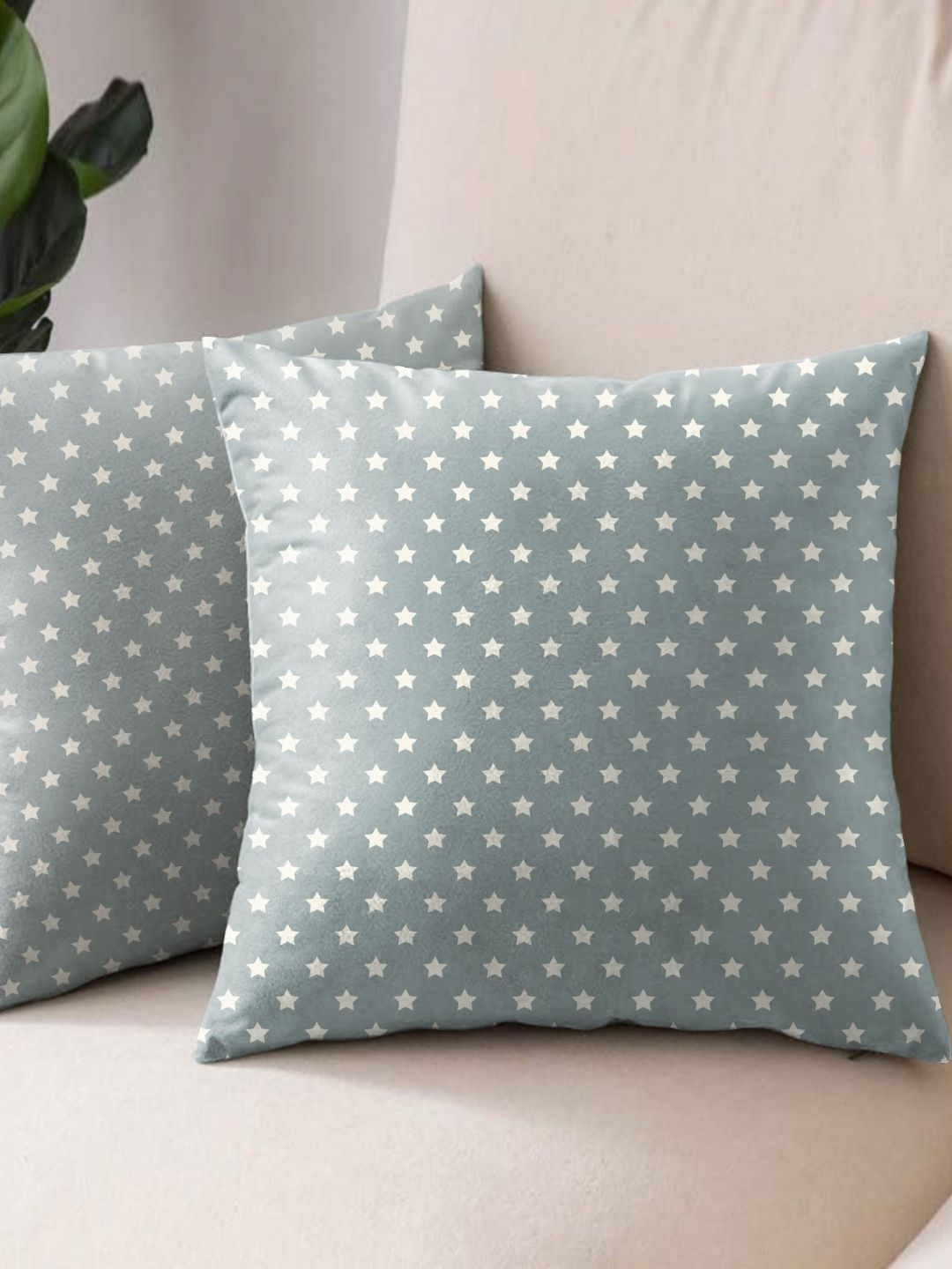 Aura Grey & White 2 Pieces Geometric Square Cushion Covers