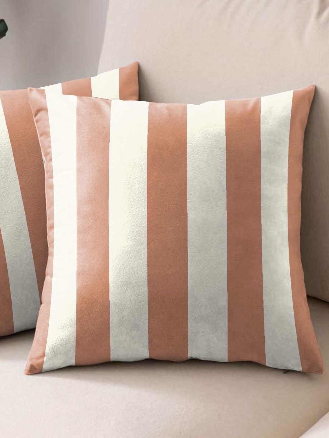 Aura Orange & White 2 Pieces Striped Square Cushion Covers