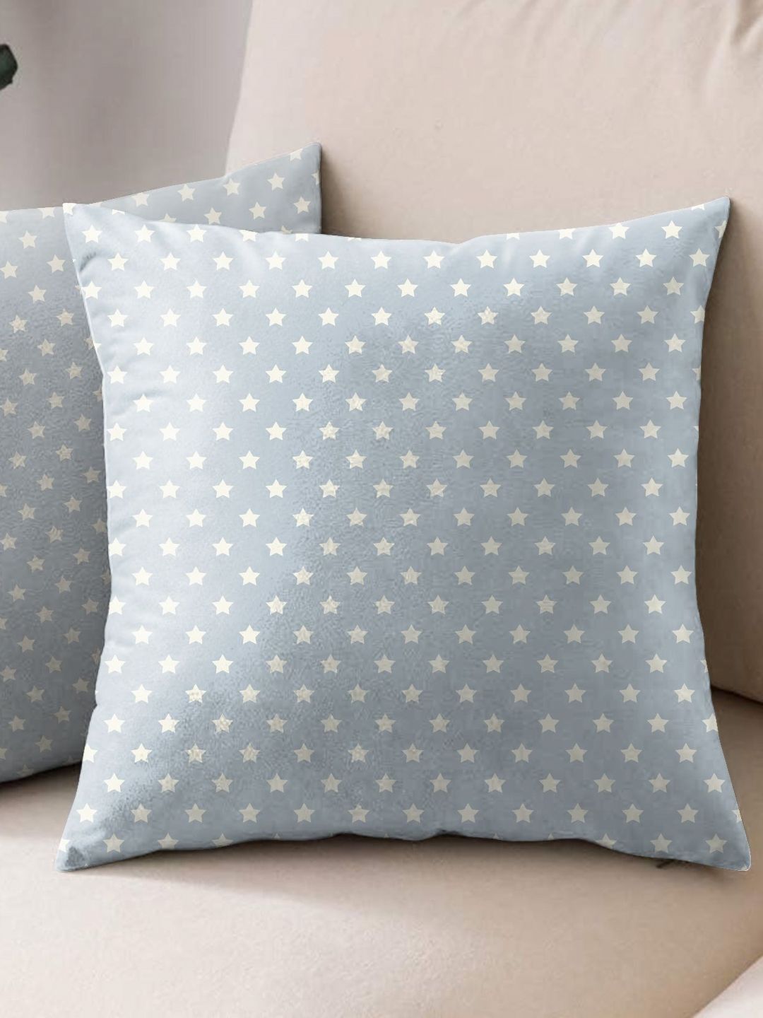 Aura Silver-Toned & White 2 Pieces Geometric Square Cushion Covers