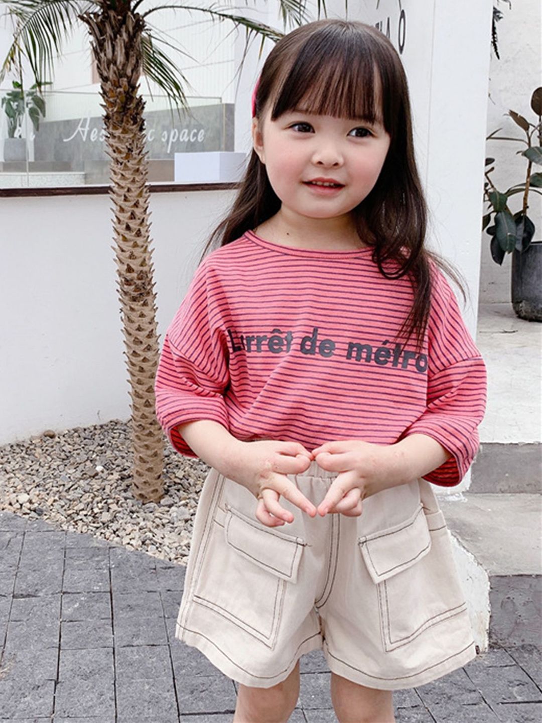LULU & SKY Girls Typography Striped Boat Neck T-shirt