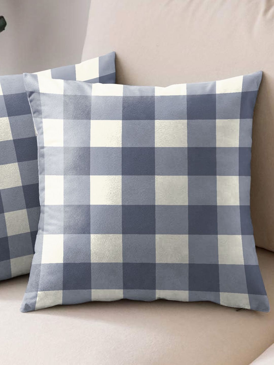 Aura Blue & White 2 Pieces Checked Square Cushion Covers