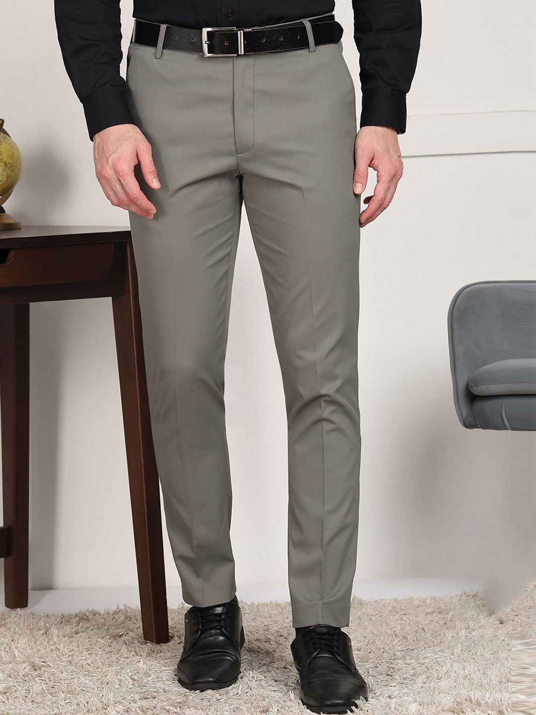 encore by INVICTUS Men Regular Fit Mid-Rise Cotton Formal Trousers