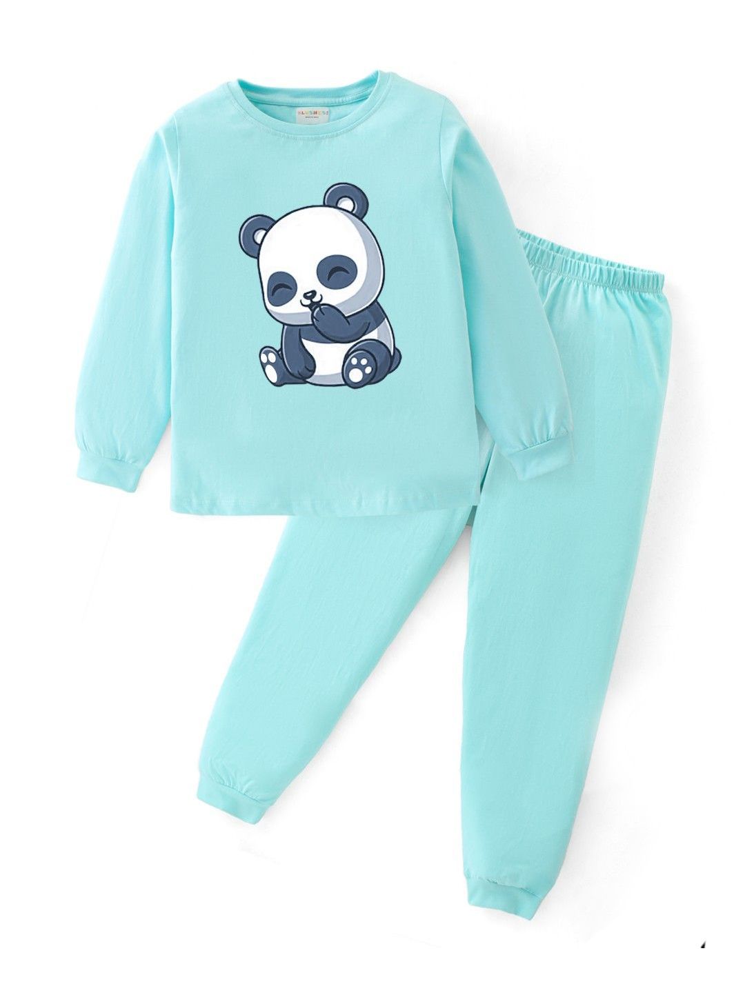 BLUSHES Kids Panda Printed Round Neck Pure Cotton T-shirt With Joggers