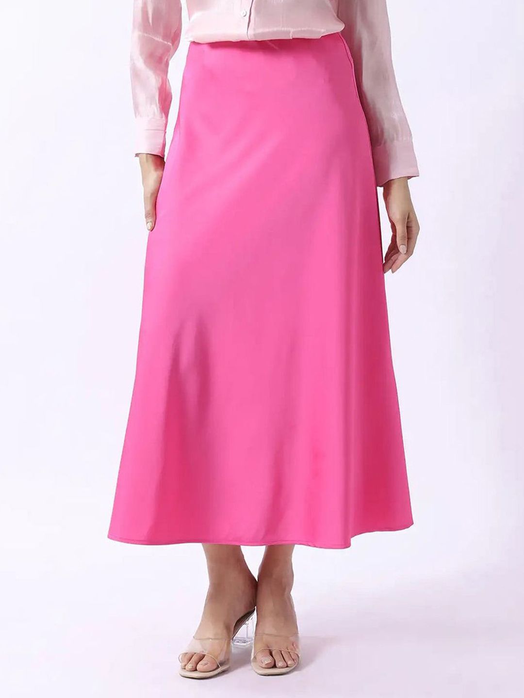 RAREISM Women Pink Satin Plain A-Line Fit Skirt