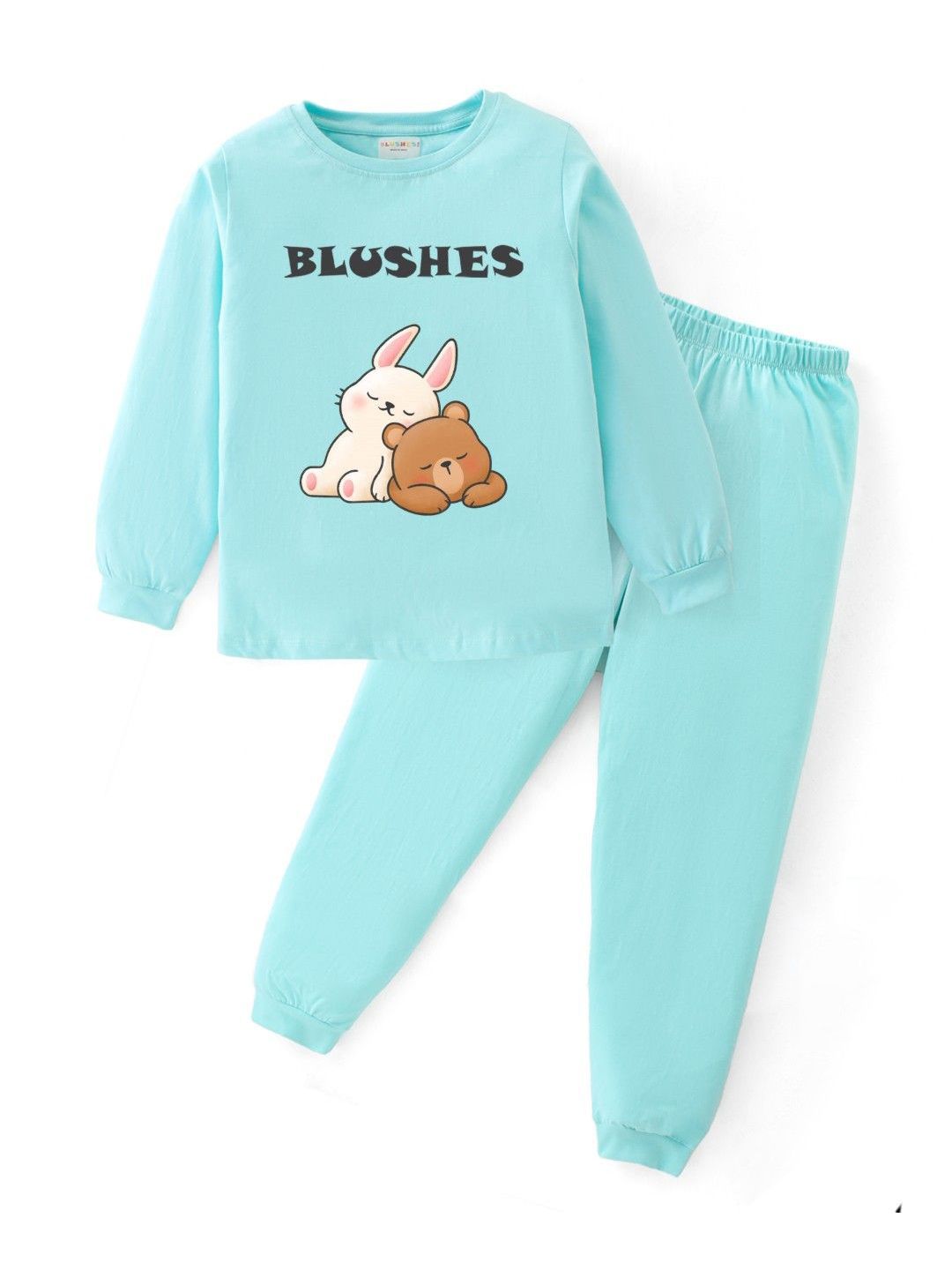BLUSHES Kids Graphic Printed Round Neck Pure Cotton T-shirt With Joggers