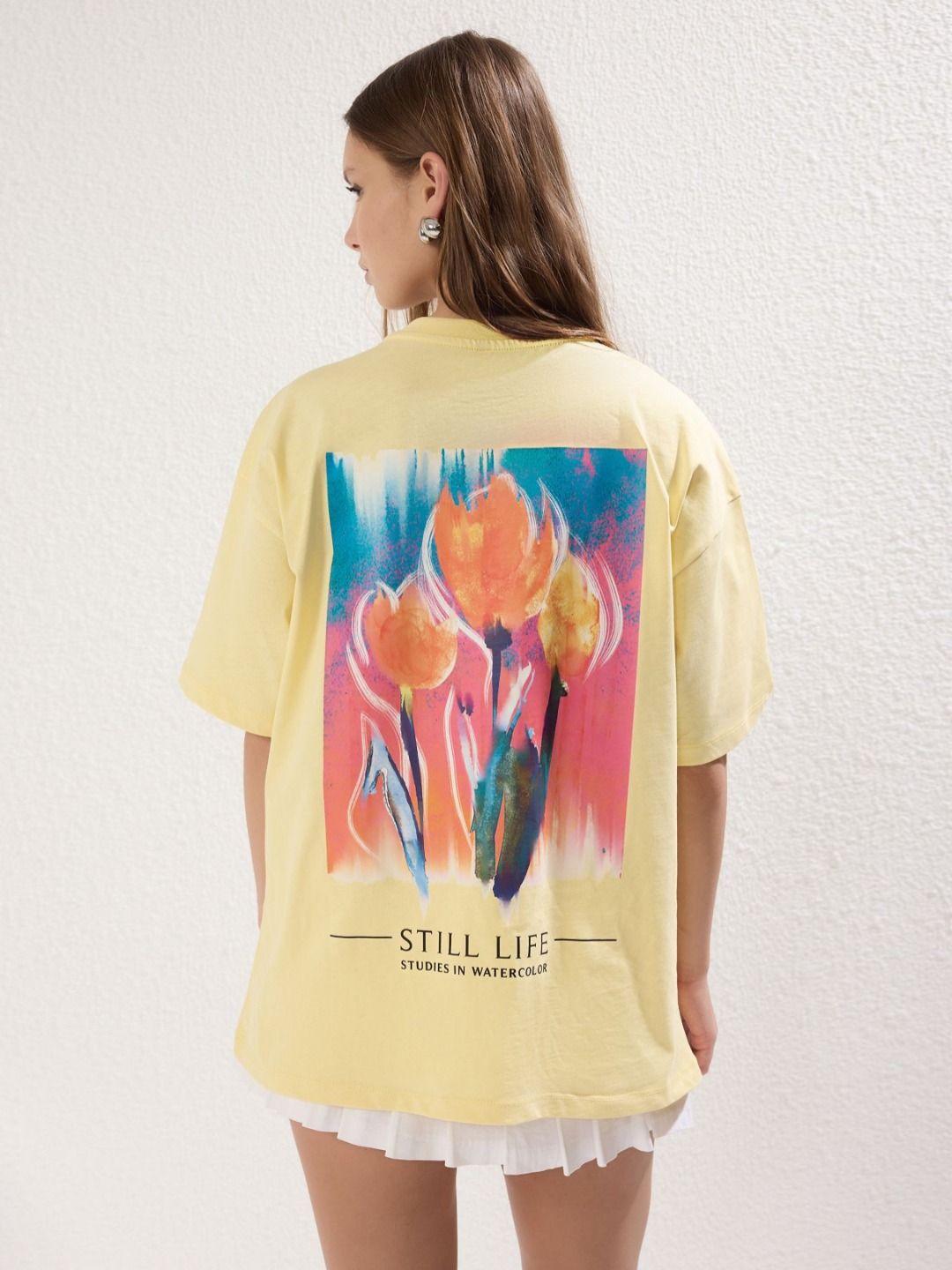 Trendyol Women Graphic Printed Round Neck Cotton Oversized T-shirt