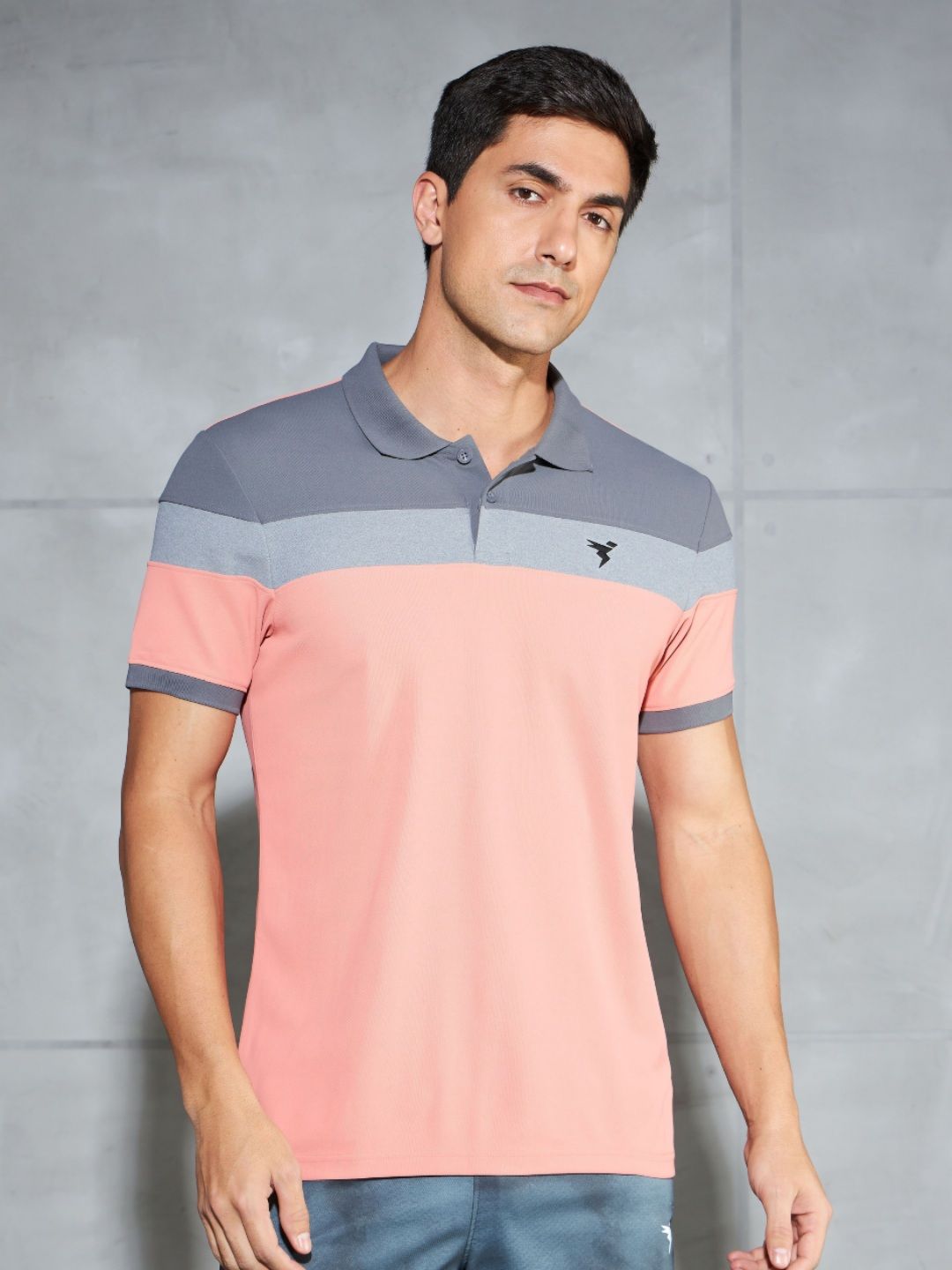 Technosport Colourblocked Polo Collar Antimicrobial Slim Fit Sports T-shirt