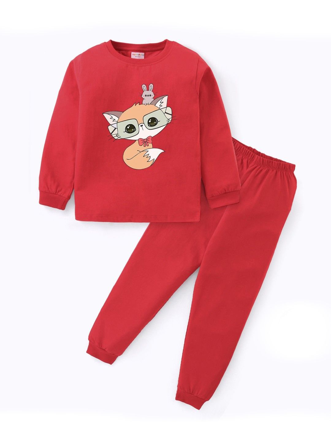 BLUSHES Kids Graphic Printed Round Neck Pure Cotton T-shirt With Joggers