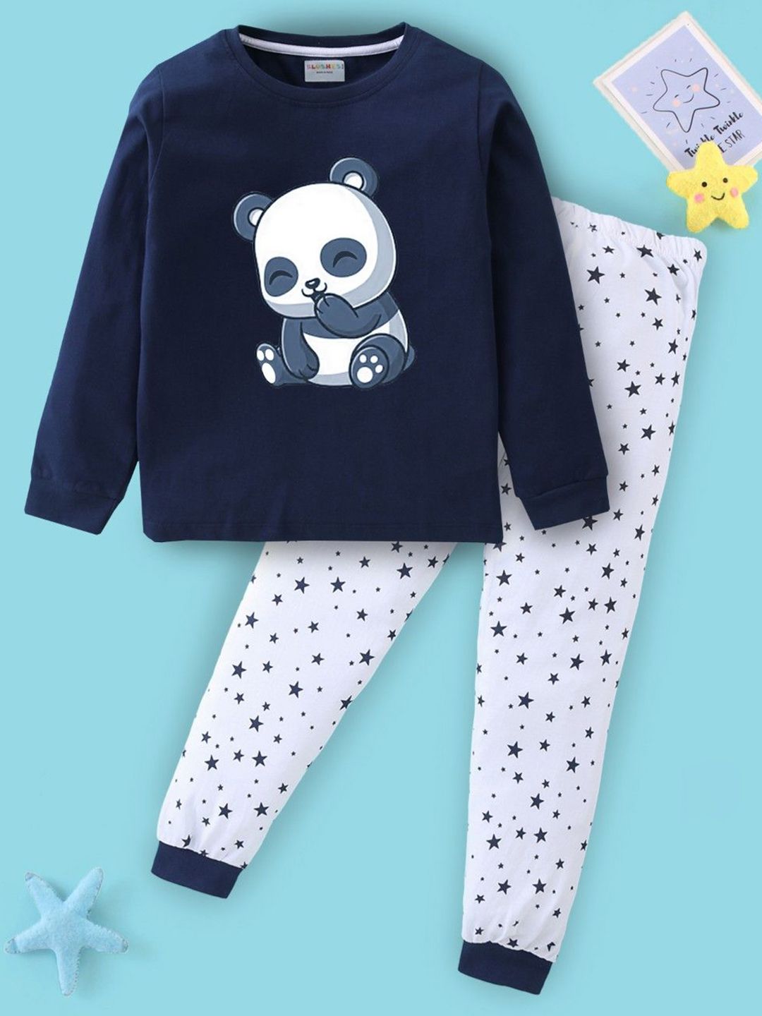 BLUSHES Kids Graphic Printed Round Neck Pure Cotton T-shirt With Joggers