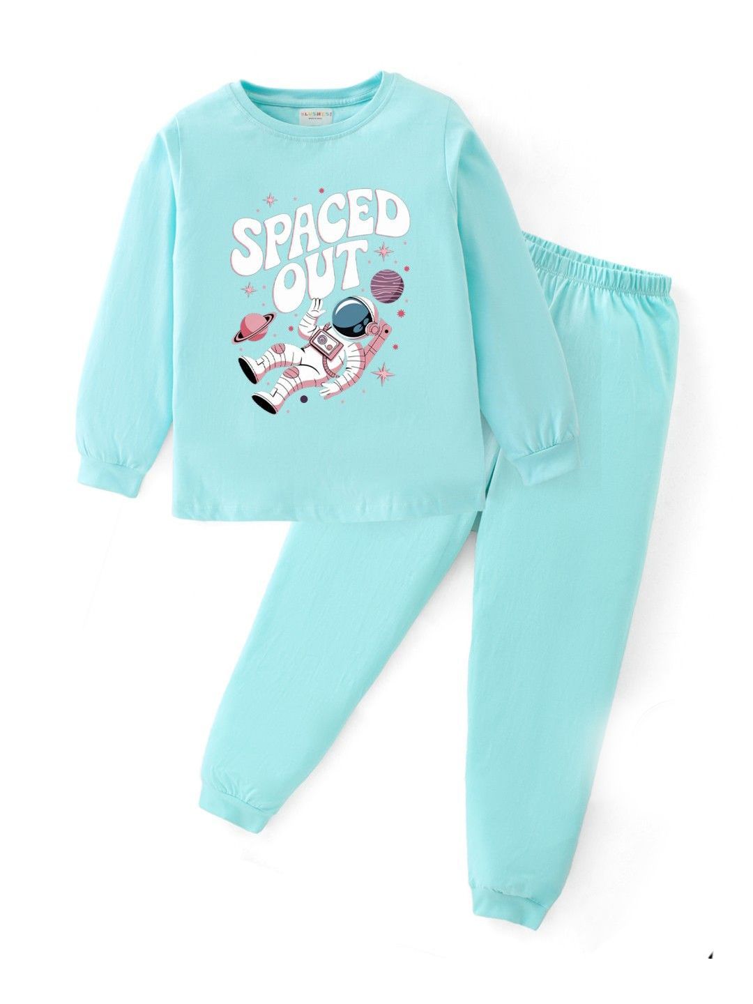 BLUSHES Kids Graphic Printed Round Neck Pure Cotton T-shirt With Joggers