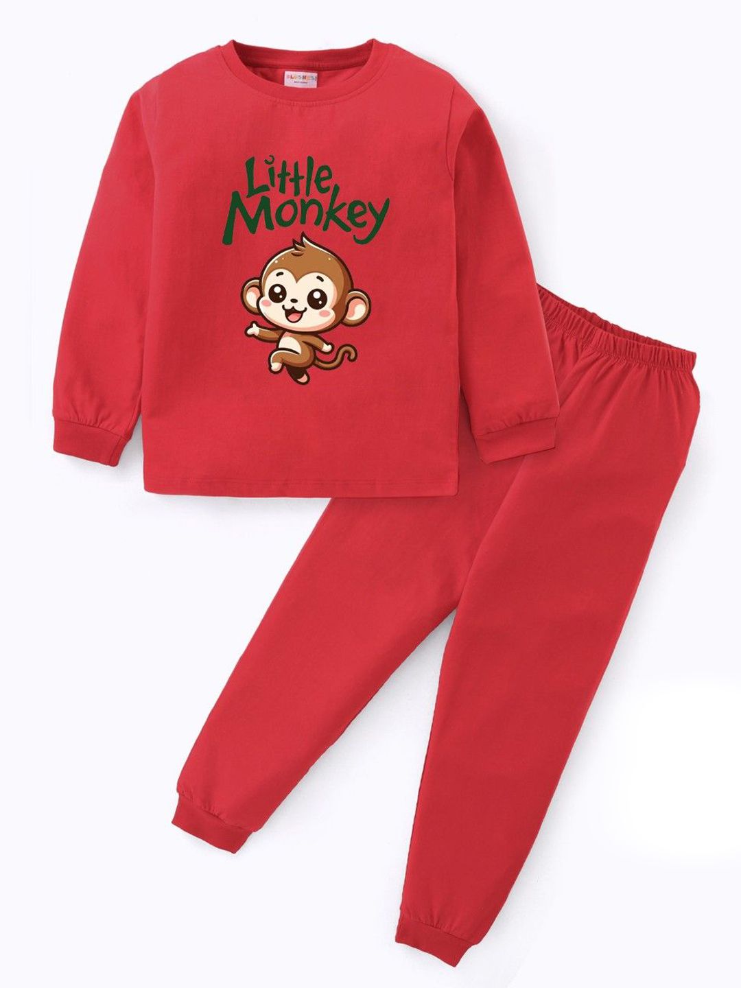 BLUSHES Kids Graphic Printed Round Neck Pure Cotton T-shirt With Joggers