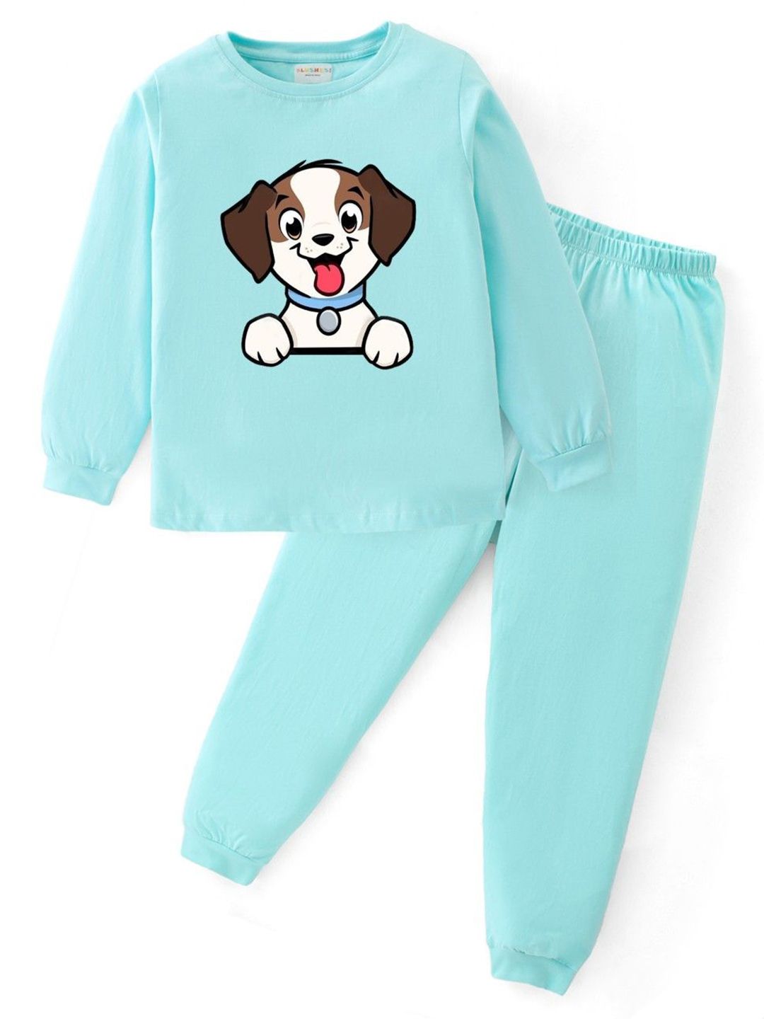 BLUSHES Kids Graphic Printed Round Neck Pure Cotton T-shirt With Joggers