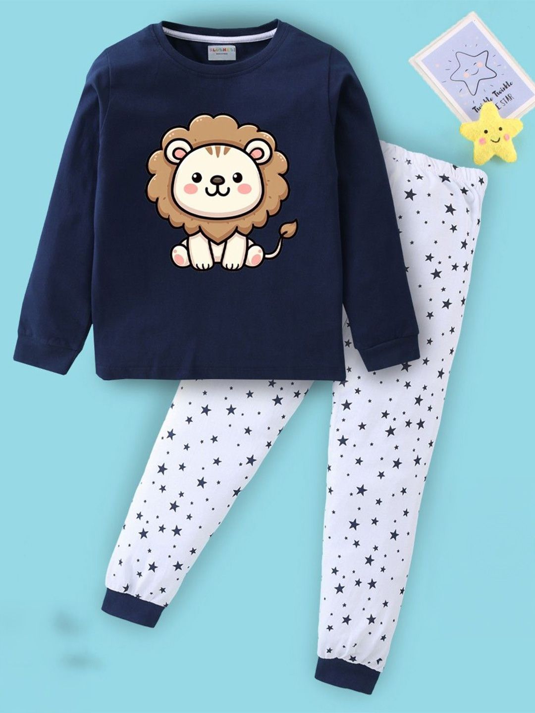 BLUSHES Kids Graphic Printed Round Neck Pure Cotton T-shirt With Joggers