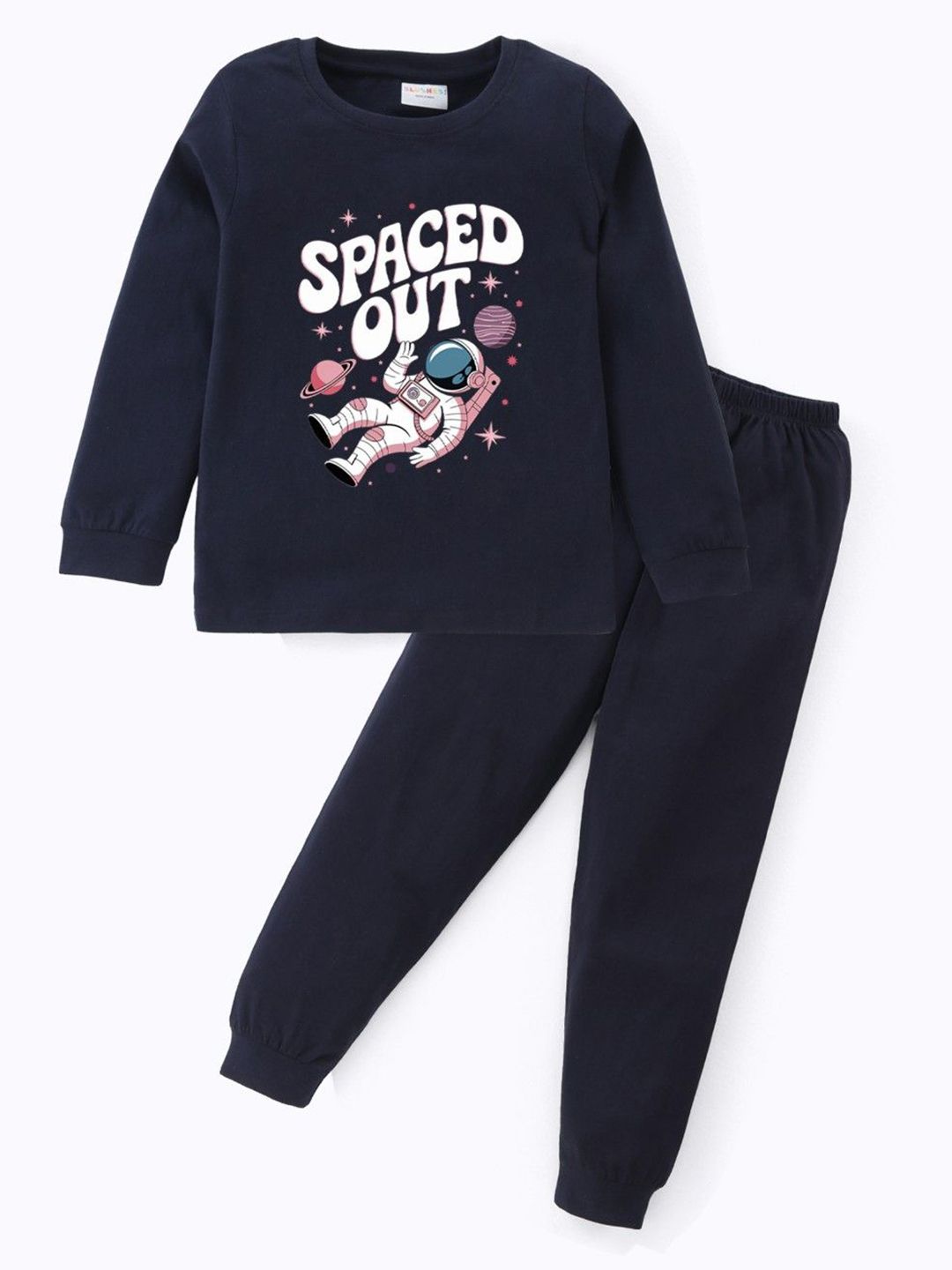 BLUSHES Kids Graphic Printed Round Neck Pure Cotton T-shirt With Joggers