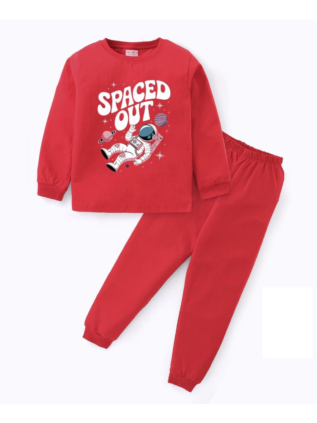 BLUSHES Kids Graphic Printed Round Neck Pure Cotton T-shirt With Joggers