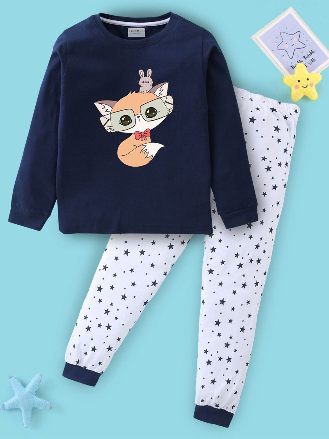 BLUSHES Kids Graphic Printed Round Neck Pure Cotton T-shirt With Joggers