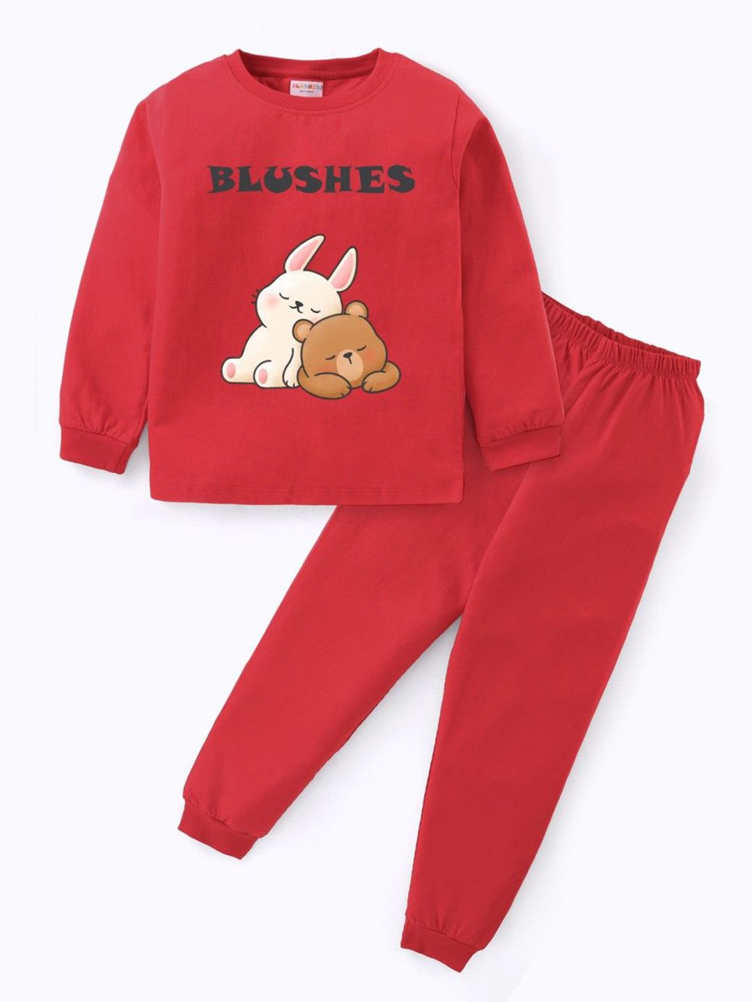 BLUSHES Kids Graphic Printed Round Neck Pure Cotton T-shirt With Joggers