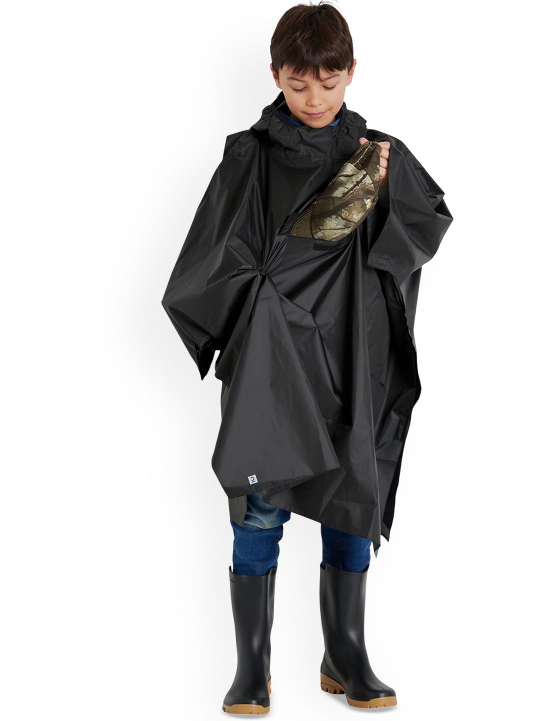 Decathlon Solognac - Kids Black Repair Rain Cape Poncho