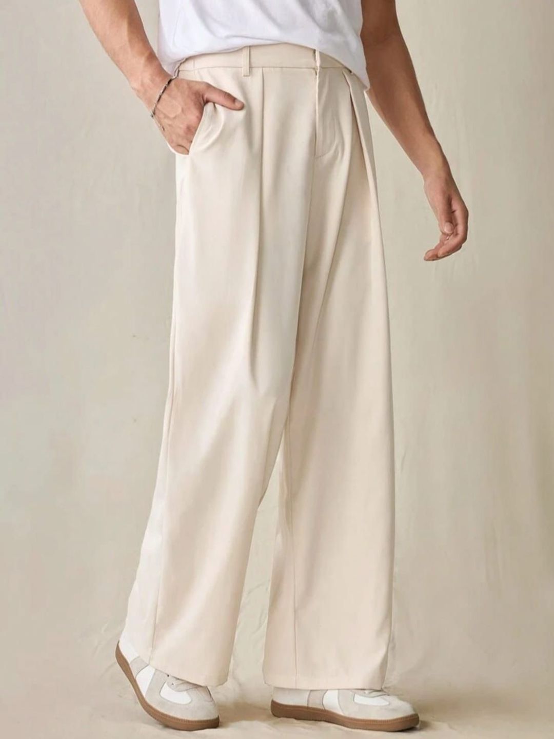 Next One Men Korean Straight Fit Easy Wash Pleated Trousers