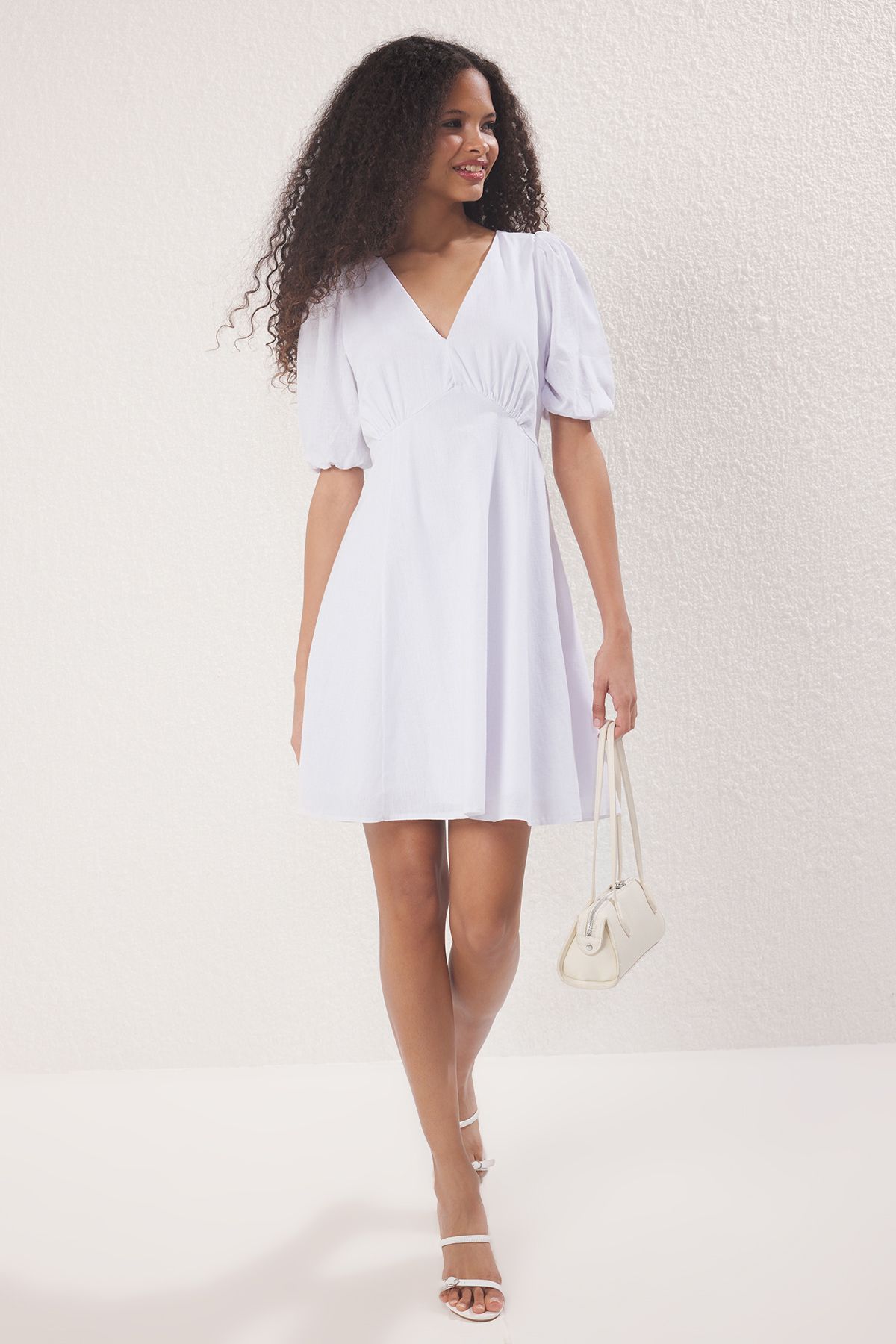 Trendyol Women V-Neck Above Knee Cotton Fit & Flare Dress