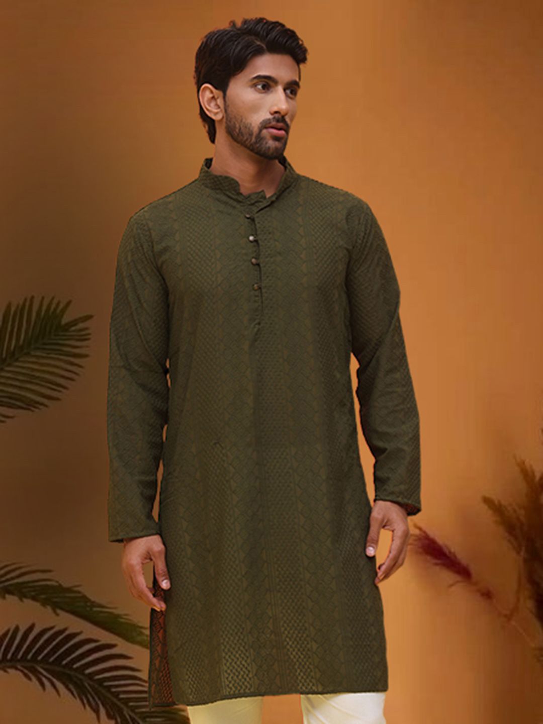 Jompers Men Abstract Embroidered Cotton Chikankari Kurta