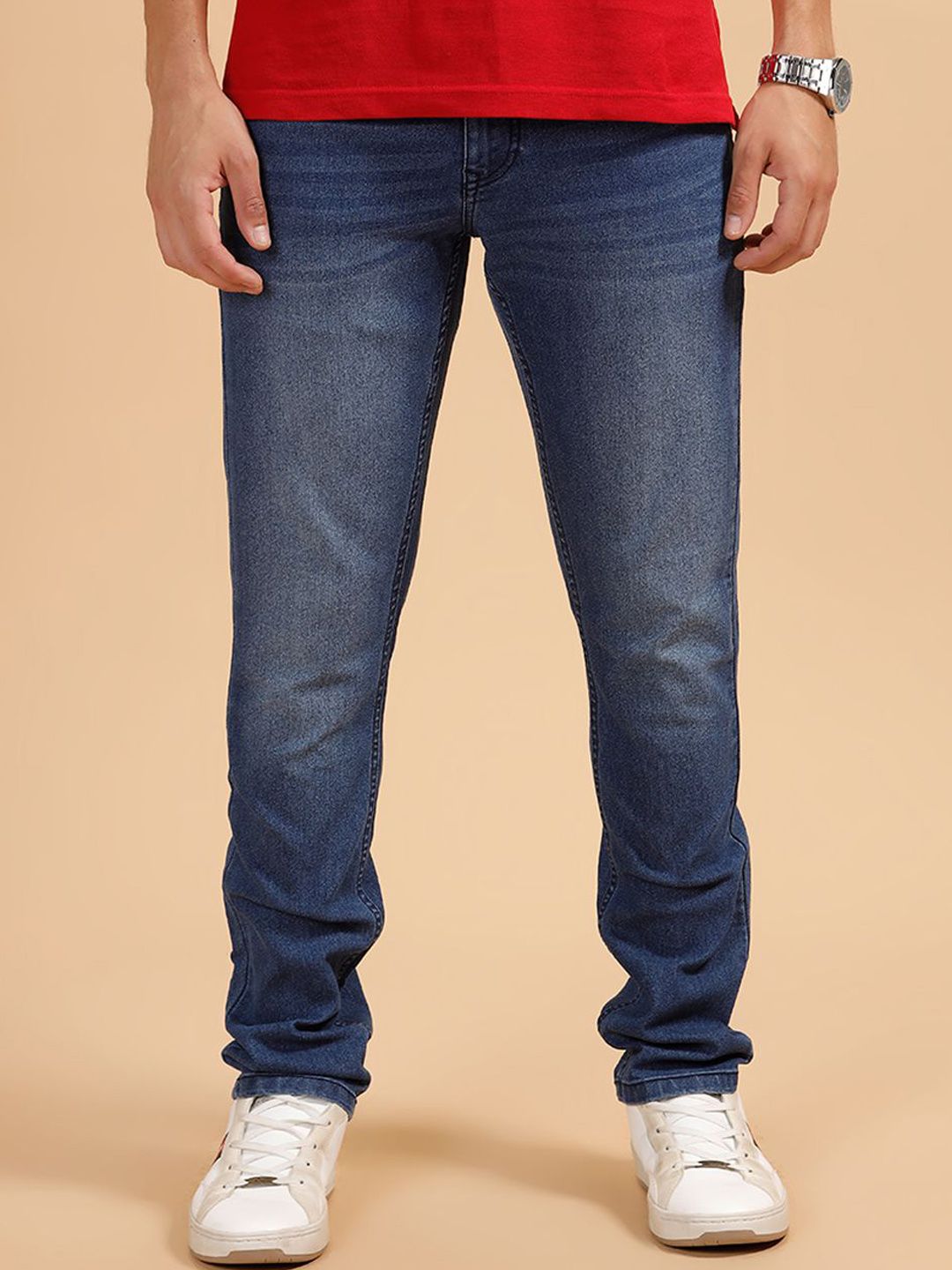 WROGN Men Comfort Slim Fit Mid-Rise Low Distress Light Fade Jeans