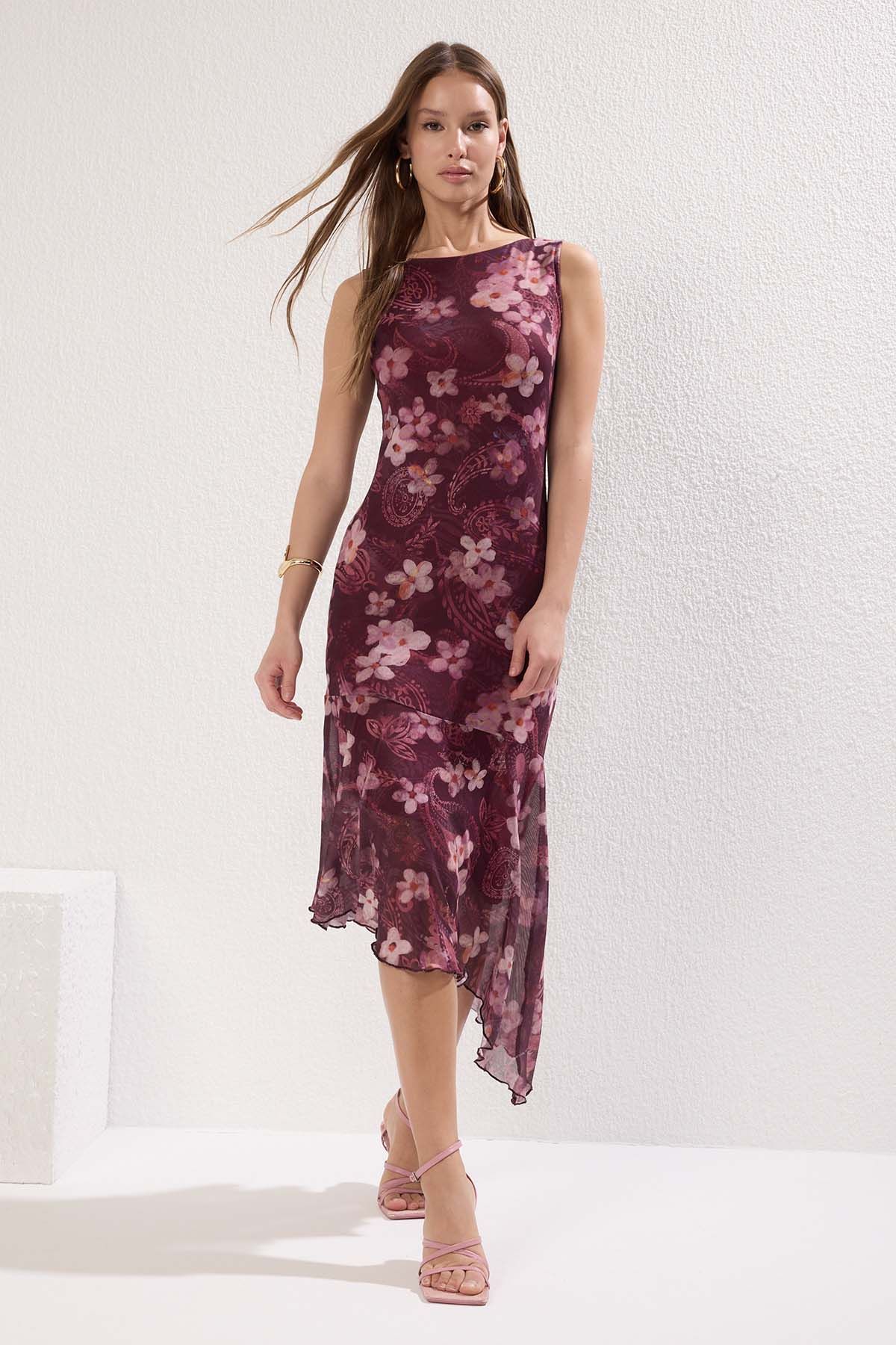 Trendyol Renkli Women Floral Printed Sheath Midi Dress
