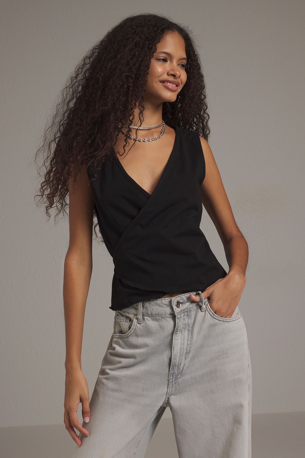 Trendyol Women V-Neck Tie-Up Wrap Top