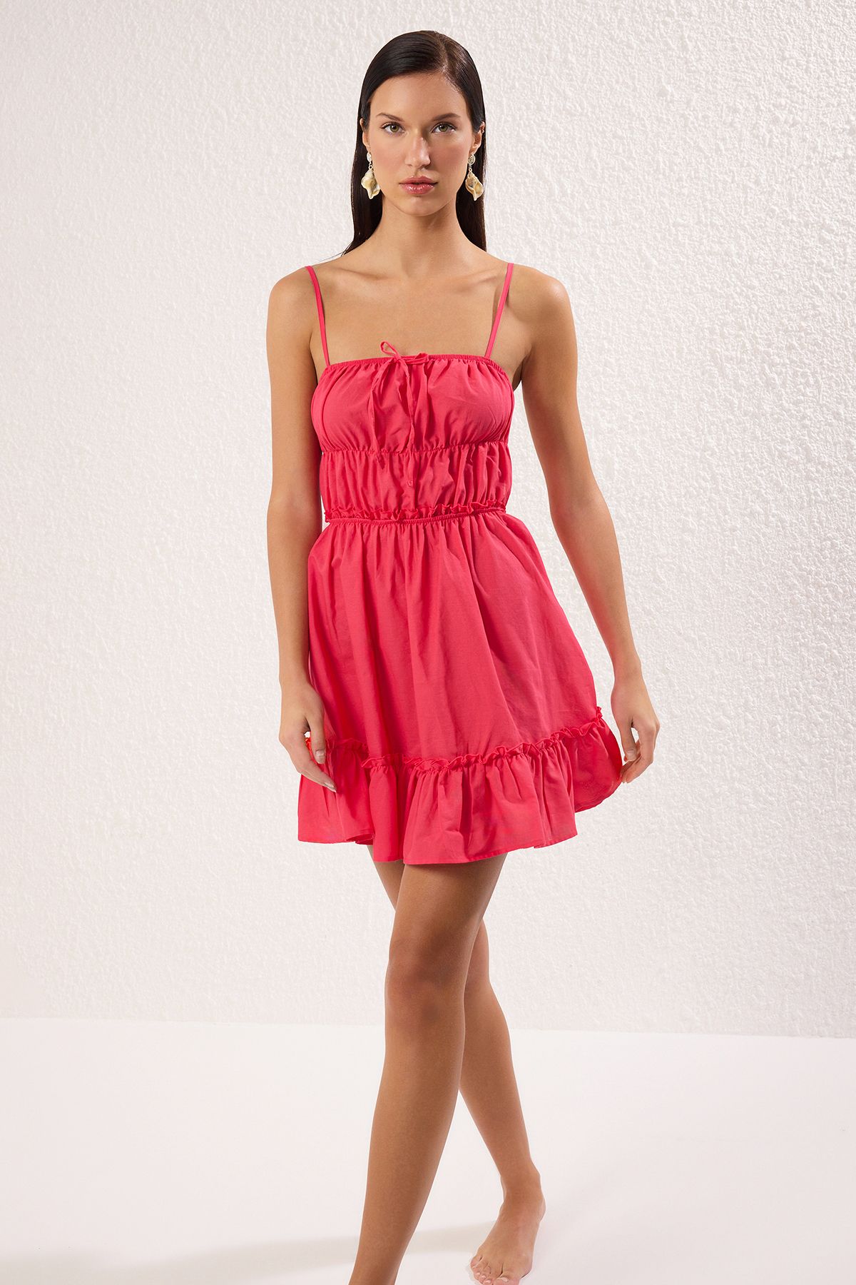 Trendyol Women Ruffles & Tie-Ups Pure Cotton A-Line Dress