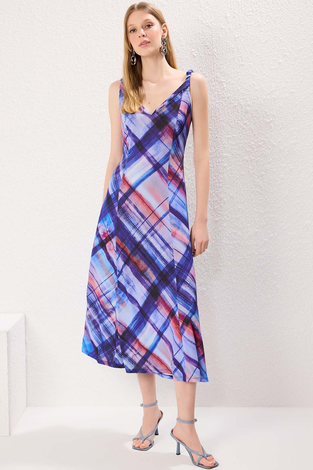 Trendyol Women Checked A-Line Midi Dress