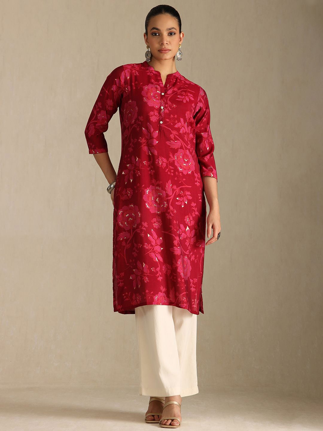 Floral Printed Straight Kurta Soch Floral Printed Mandarin Collar Straight Kurta