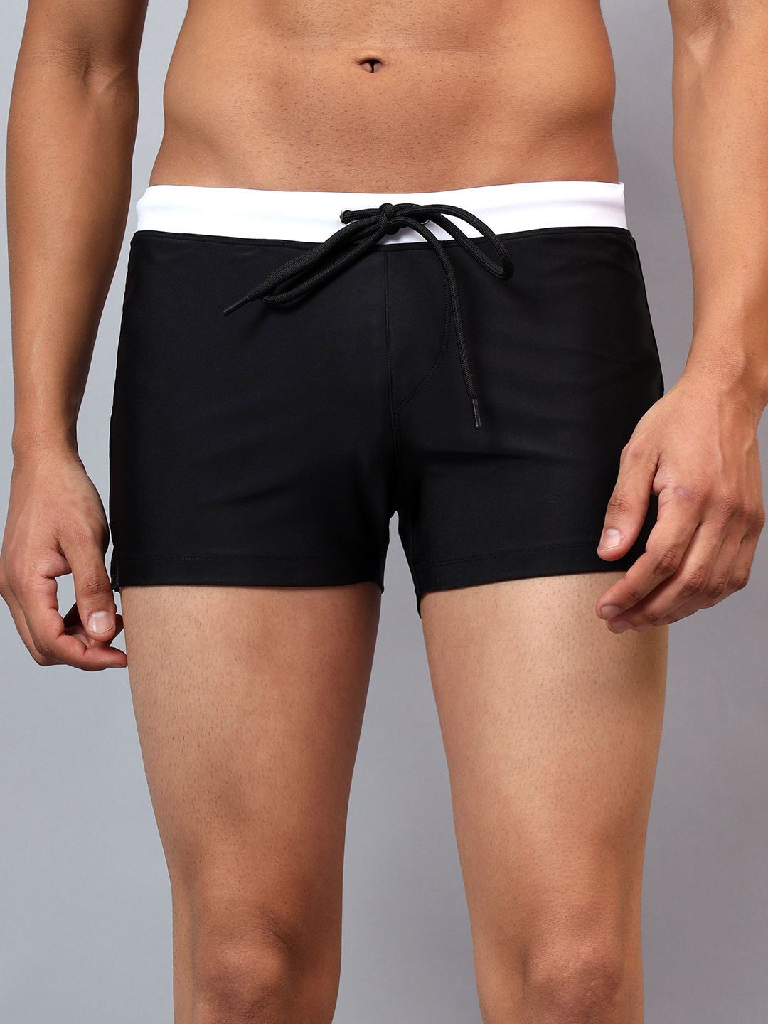 La Intimo Men Solid Mid-Rise Swim Trunks with Contrast Waistband