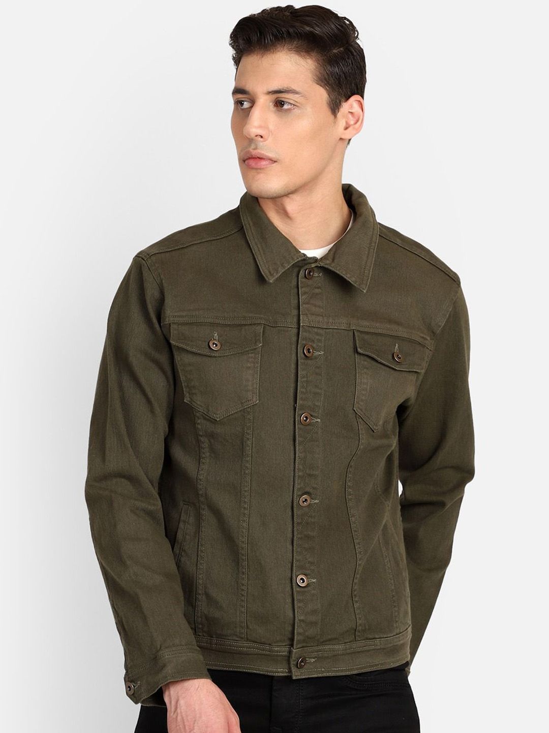 KLIZEN Men Spread Collar Denim Jacket
