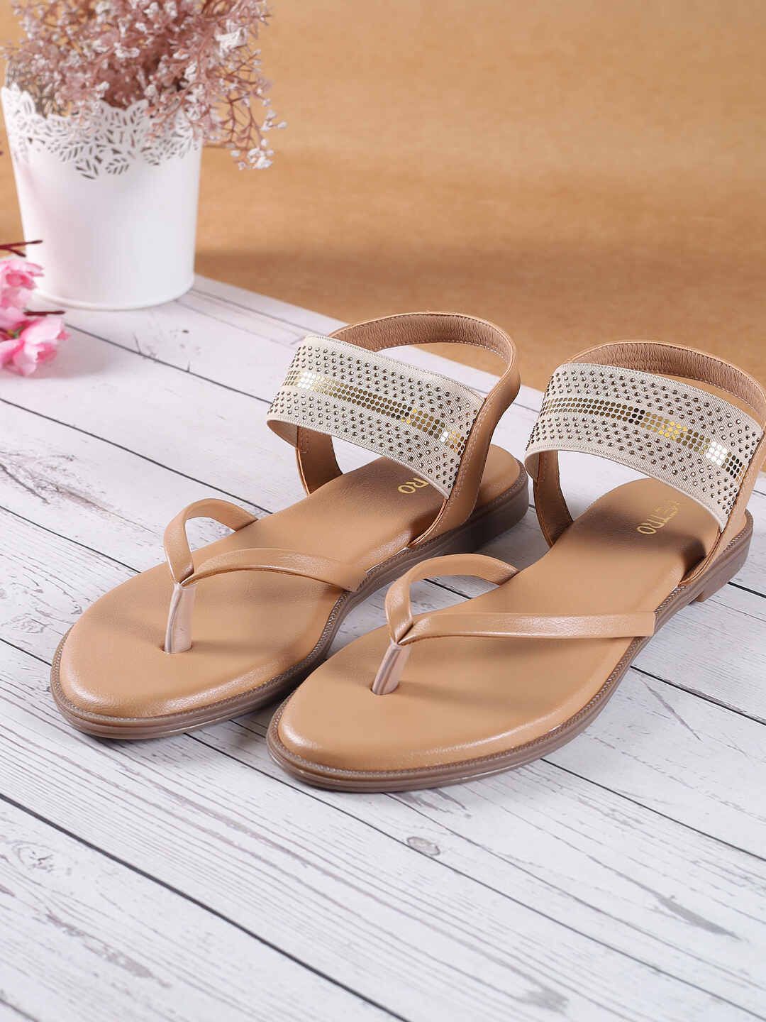 Metro Women Embellished Open Toe Flats