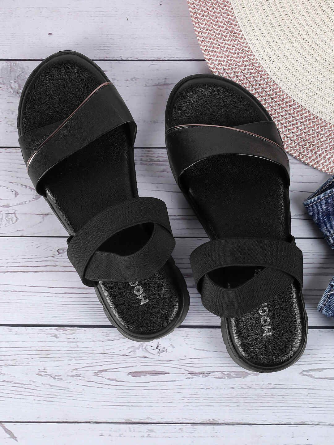 Mochi Women Solid Open Toe Flats With Backstrap