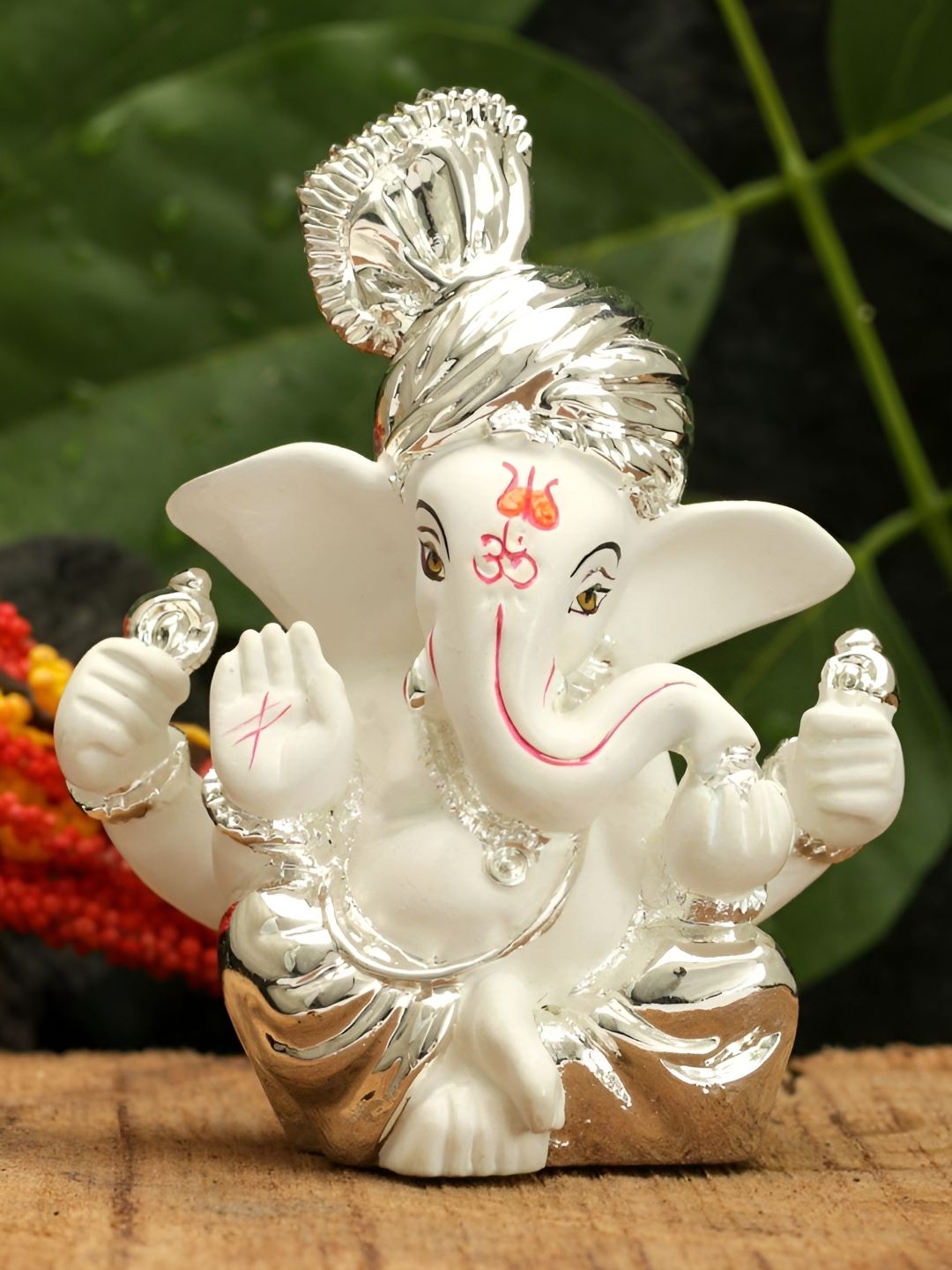 Aura White & Silver Toned Religious Ceramic Showpiece