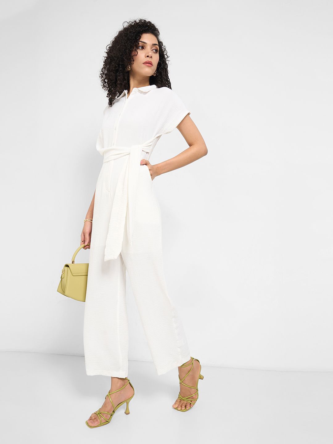 Annabelle by Pantaloons Women Waist Tie-Ups Shirt Collar Jumpsuit