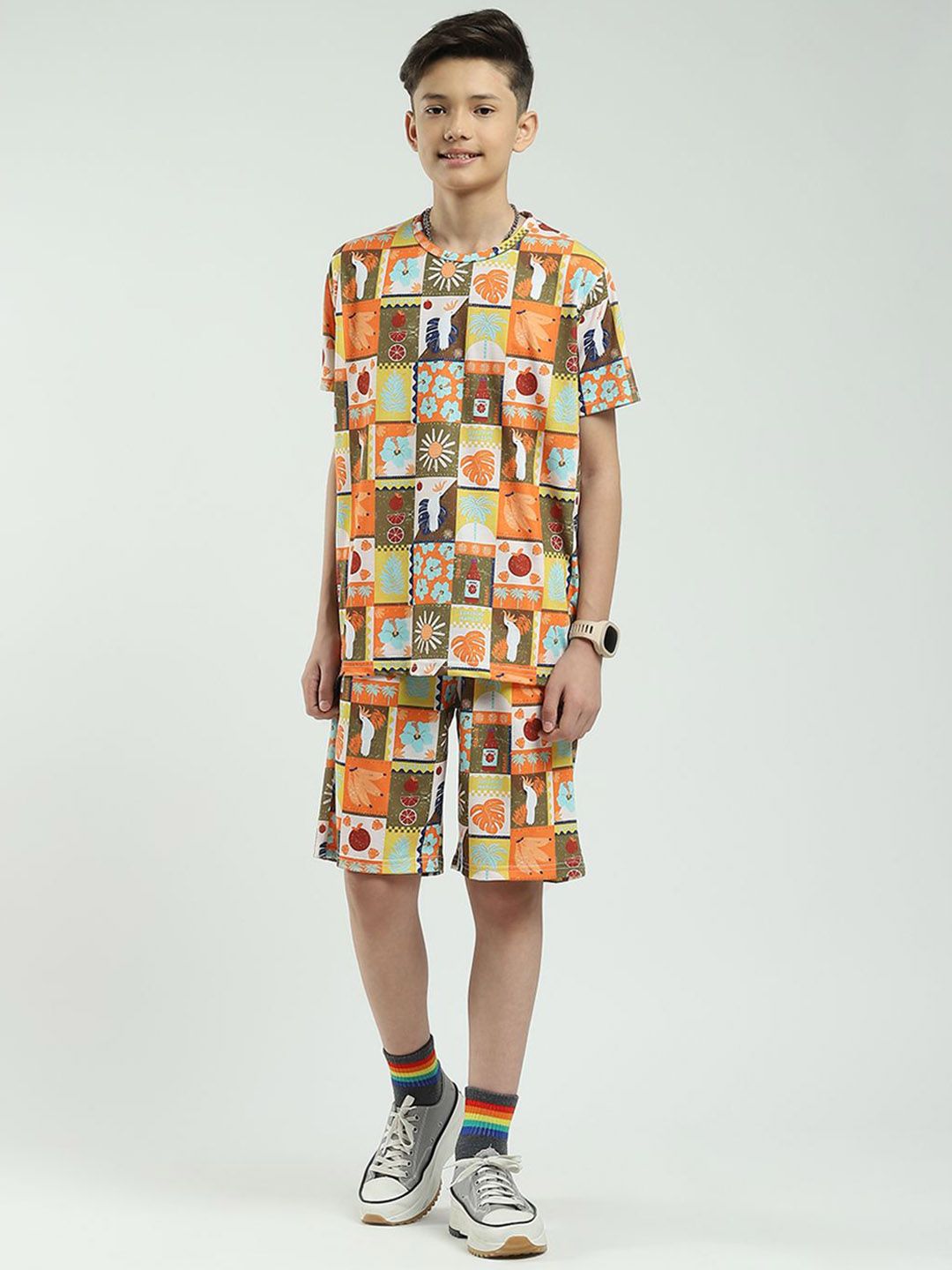 Monte Carlo Boys Graphic Printed Round Neck T-Shirt With Shorts