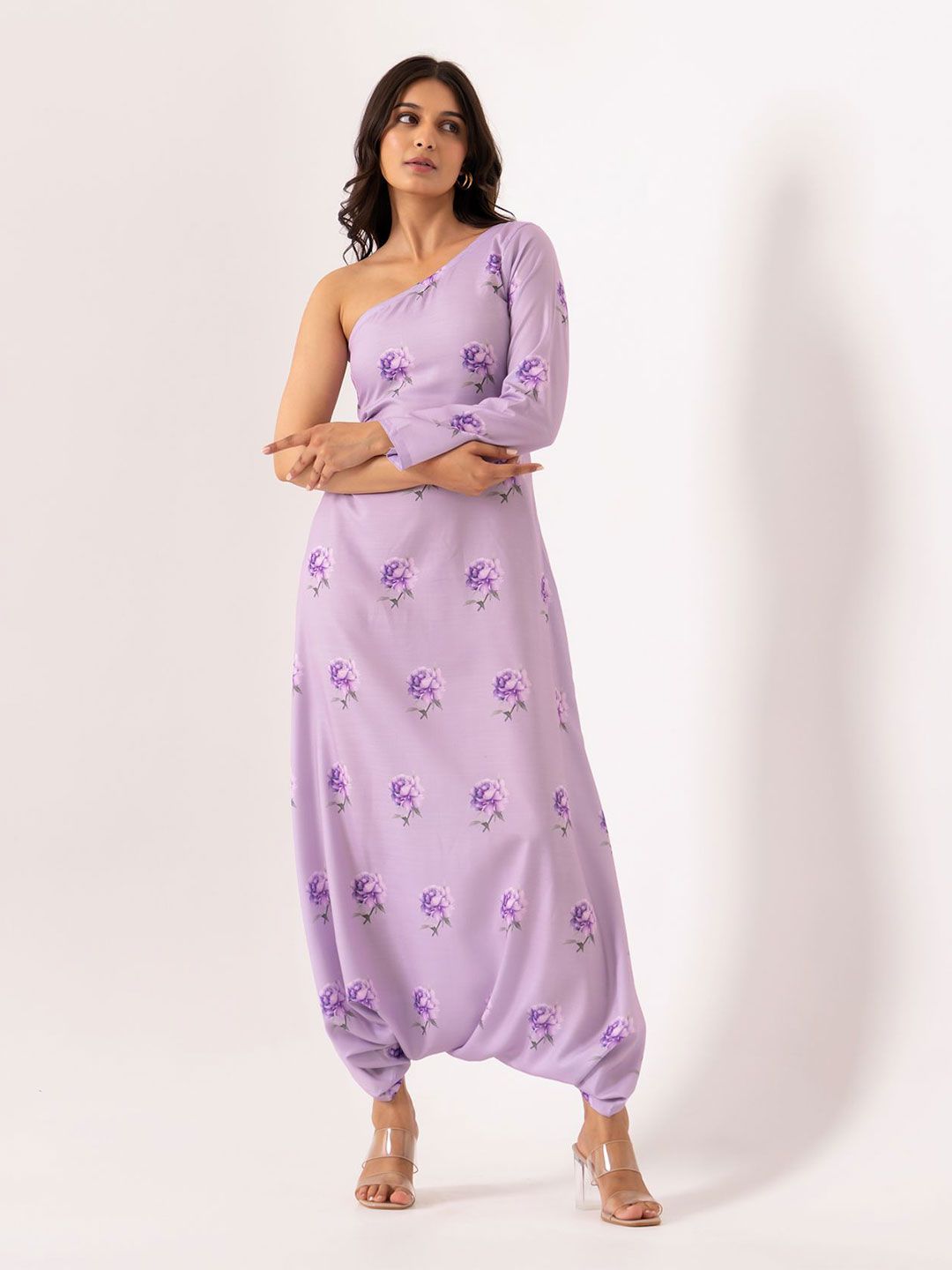 Pasha Women Very Peri Lilac One-Shoulder Dhoti Jumpsuit